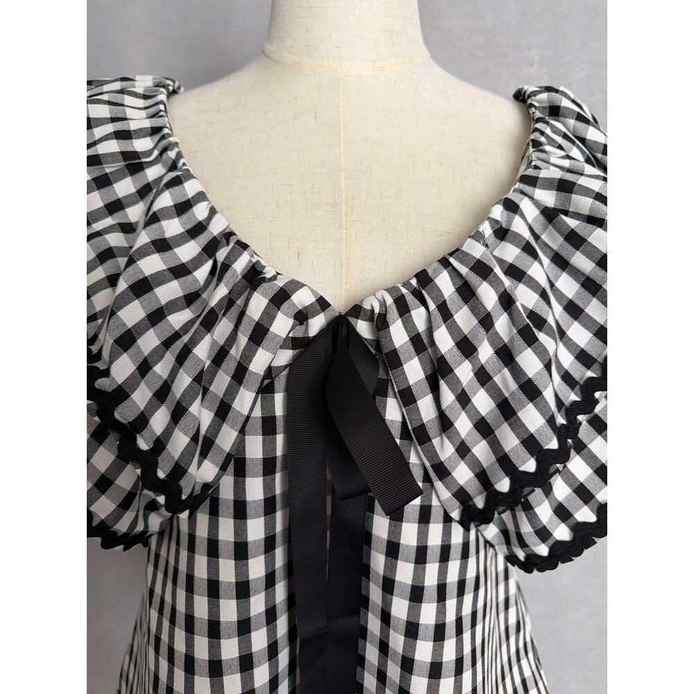 Sugarlips Gingham Top Exaggerated Collar with Bow Women's Medium NEW - Picture 3 of 11